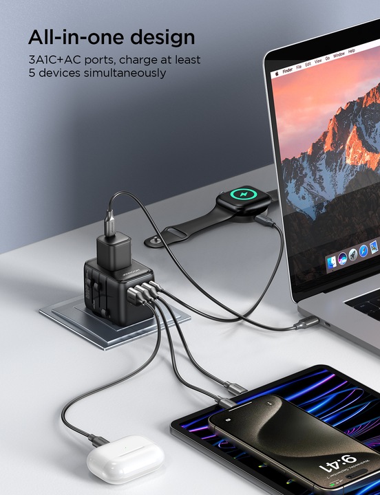 Produktbild Joyroom 17W Travel Adapter Multifunction Type-C+3USB-A Power Charger Converter (17 W)