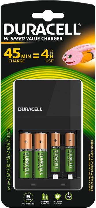 Actual product image Duracell Hi-Speed Value Charger incl. 2x AA and 2x AAA (4 pcs., AA, AAA, 1300 mAh, Battery + charger)