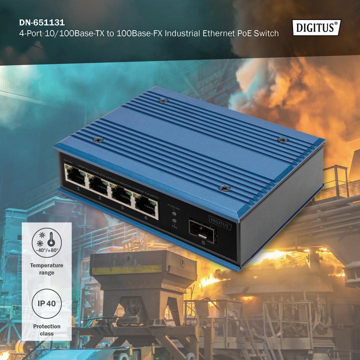 Immagine prodotto Digitus Switch Ethernet industriale da 4 porte 10/100Base-TX a 100Base-FX (4 porte)