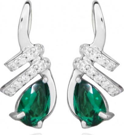 Silver Cat Boucles d'oreilles mode avec zircons et verre émeraude SC380
