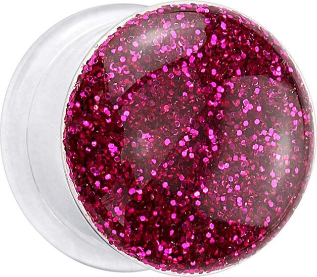 Produktbild Star Piercing Flared Plug transparent mit Glitter fuchsia (Kunststoff, ohne Messing)