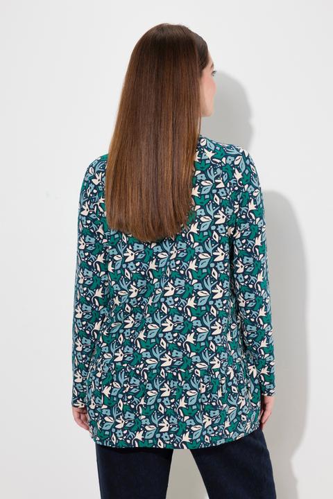 Actual product image Ulla Popken Eco Cotton Abstract Foliage Print Long Sleeve Turtleneck Tee (56)