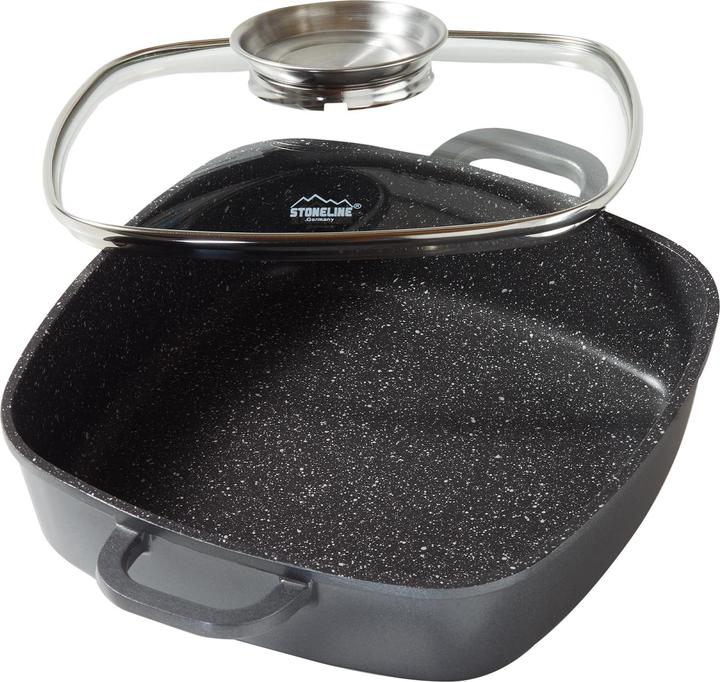 Produktbild Stoneline Eckpfanne 24x24 cm mit Aroma Glasdeckel, Pfanne rechteckig, Backofen, Induktion geeignet (Pfannenset + Topfset, Aluminium)