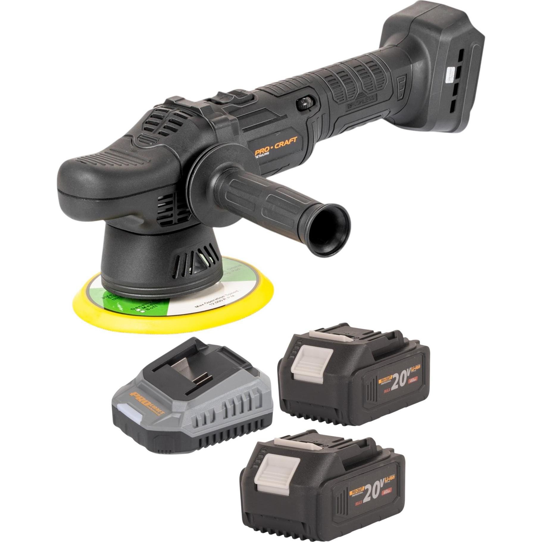 Procraft, Rettificatrice + lucidatrice, PM20bb Akku Poliermaschine 20 V 150 mm + 2x Akku 4,0 Ah + Ladegerät
