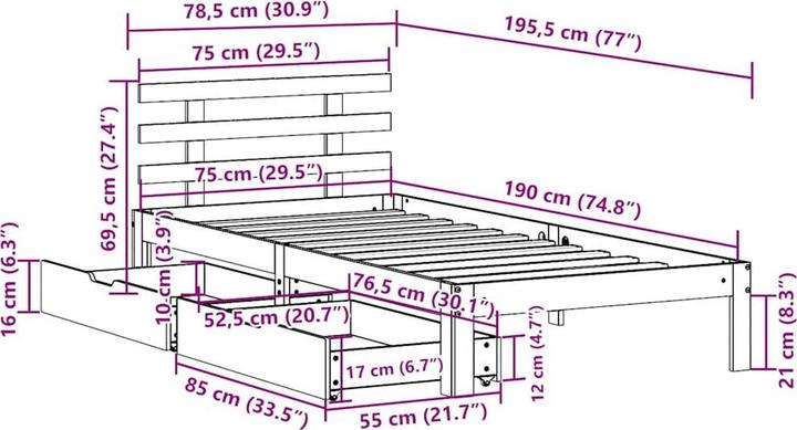 Image du produit vidaXL Bettrahmen (75 x 190 cm)