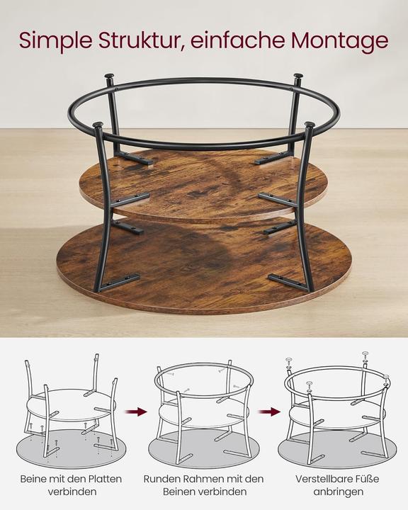 Produktbild Songmics Couchtisch Rund Industrie-Design Metall Vintagebraun