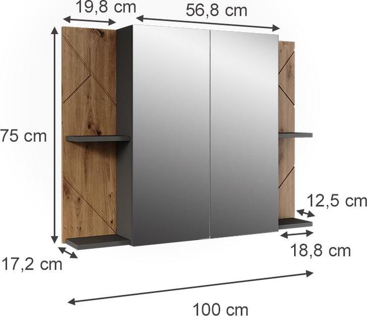 Produktbild Vicco Badspiegelschrank Irma, Anthrazit/Goldkraft Eiche, 100 x 75 cm mit 2 Türen