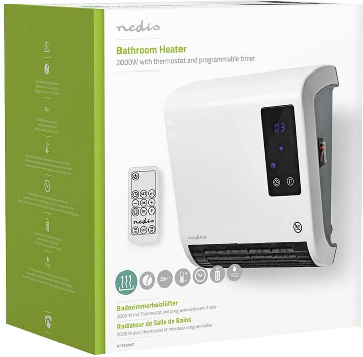 Immagine prodotto Nedis HTBA20WT Termoventilatore in ceramica 20m² Bianco, Grigio (2000 W)