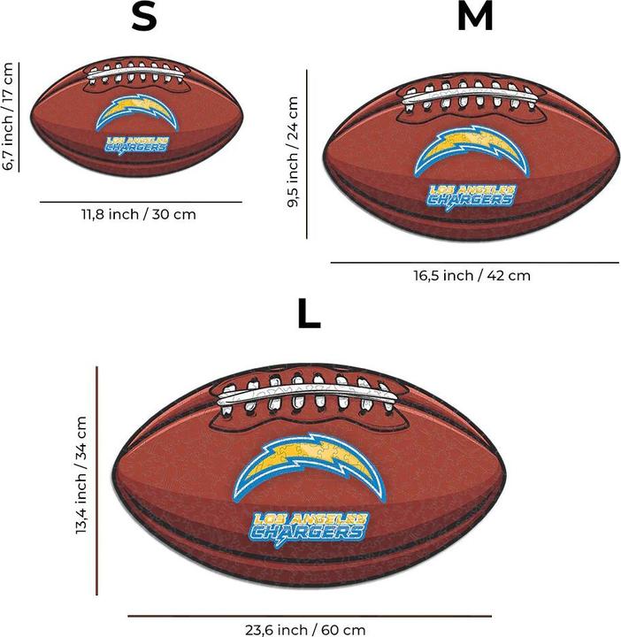 Actual product image Iconic NFL - Los Angeles Chargers– Football with Logo - Wooden Puzzle Size L (500 pieces) (500 pieces)