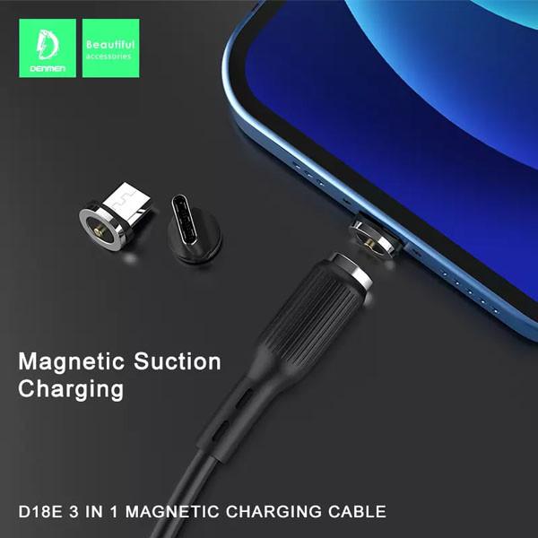Actual product image Denmen 3IN1 USB CABLE BLACK D18 MAGNETIC MICRO TYPE-C IPHONE 2.4A 1M (1 m)