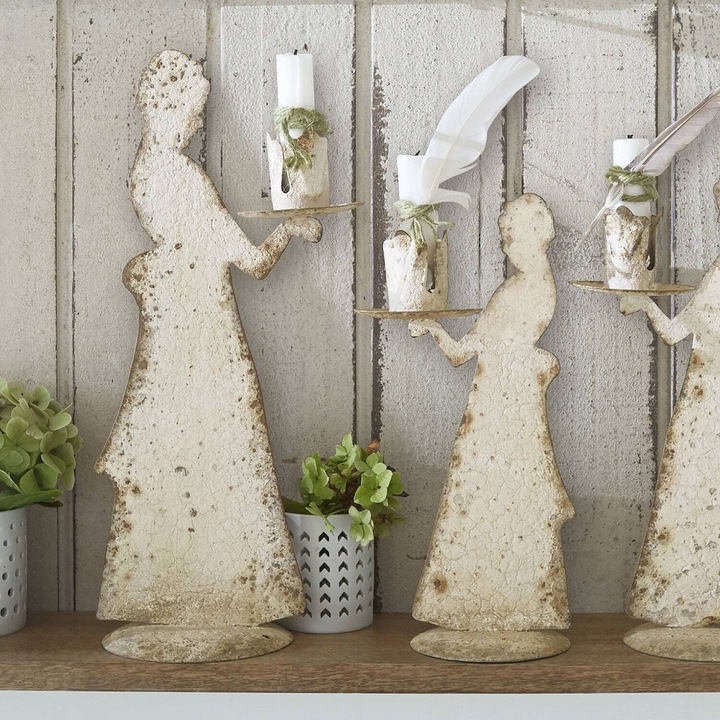 Produktbild Loberon Kerzenständer 3er Set Chanler antikweiss (17 x 12 x 37 cm)