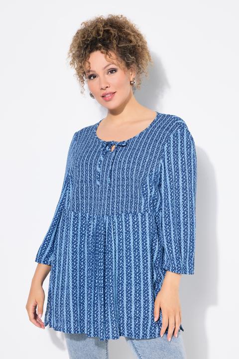 Actual product image Ulla Popken Floral Striped Smocked Bodice Blouse (50, 52)