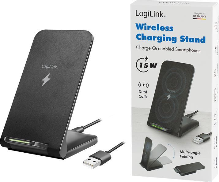 Produktbild LogiLink ZUB Smartphone Stand & WL Charger black (18 W)