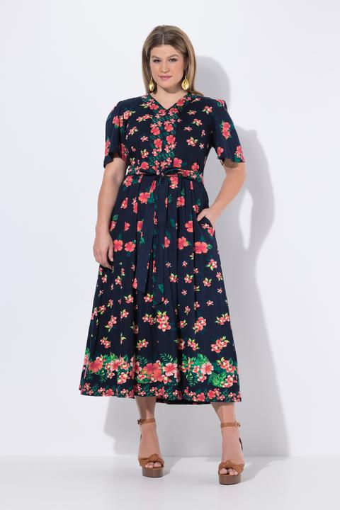 Produktbild Ulla Popken Maxikleid, Blüten, V-Ausschnitt, Halbarm (50, 52)