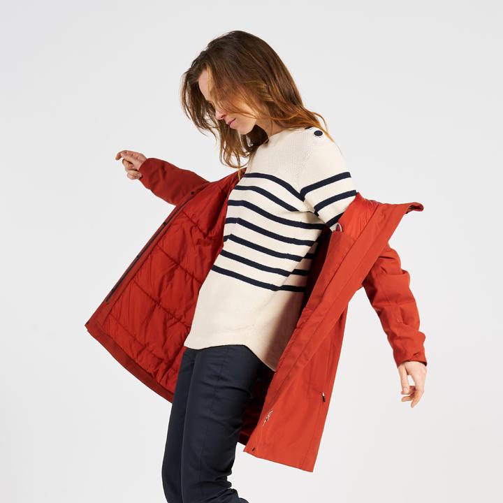 Immagine prodotto Tribord Pullover da donna in maglia navy, 100, beige a righe blu navy (M)