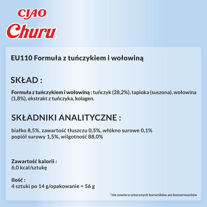 Immagine prodotto Inaba Churu Tonno con Ricetta di Manzo - Bocconcino per gatti - 4x14 g (Senior, 4 pz., 56 g)