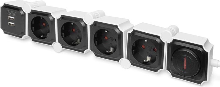 Image du produit Digitus Barrette flexible de 4 prises avec 2 ports USB et interrupteur (4 x, CEE 7/3, 1.60 m)