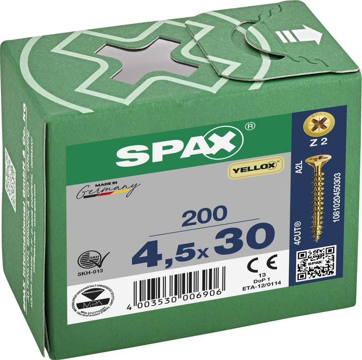 Actual product image Spax Countersunk Multi Head Cross Recess Z2 Fully Threaded Yellox (200 Screws per piece)