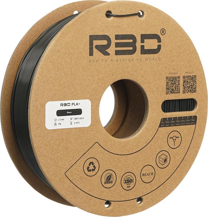 Produktbild R3D PLA+ Schwarz Filament 1.75mm 1Kg (PLA+, 1.75 mm, 1000 g, Schwarz)