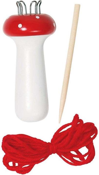 Actual product image Goki Knitting mushroom 13cm wood with wooden needle and thread
