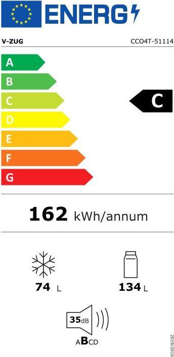 Energy Label V-Zug Refrigerator-freezer CombiCooler V4000 178KNI
