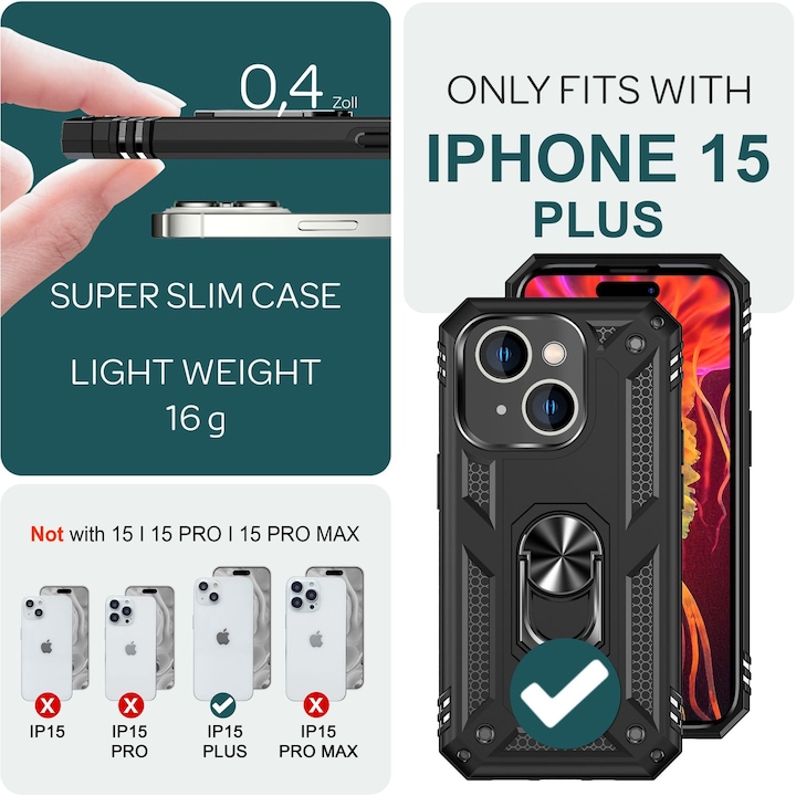 Immagine prodotto Nalia Coperchio ad anello antiurto in stile militare (Apple iPhone 15 Plus)