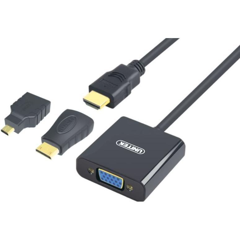 Unitek Y-6355 Cavo video adattatore HDMI VGA (VGA, HDMI, 17.70 cm), Adattatore dati + video, Nero