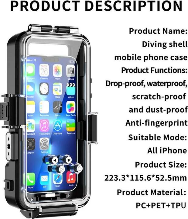 Produktbild PhoneLook Hülle Wasserdichtes Schutzcover zum Schnorcheln und Tauchen bis 30M Military grade alle s (Apple iPhone 4, LG G4s)