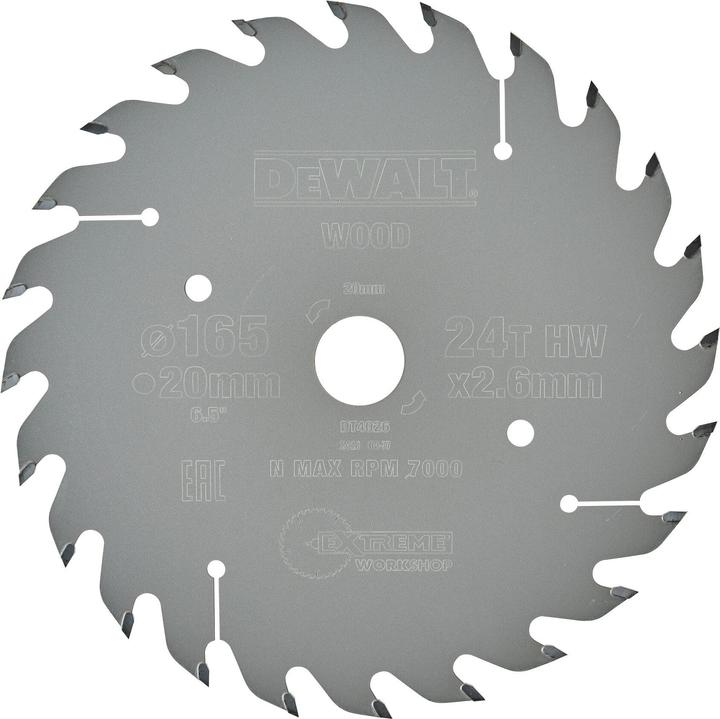 Productafbeelding DeWalt x 20mm 24 Z Handcirkelzaagblad Universeel gebruik en doorsnedes
