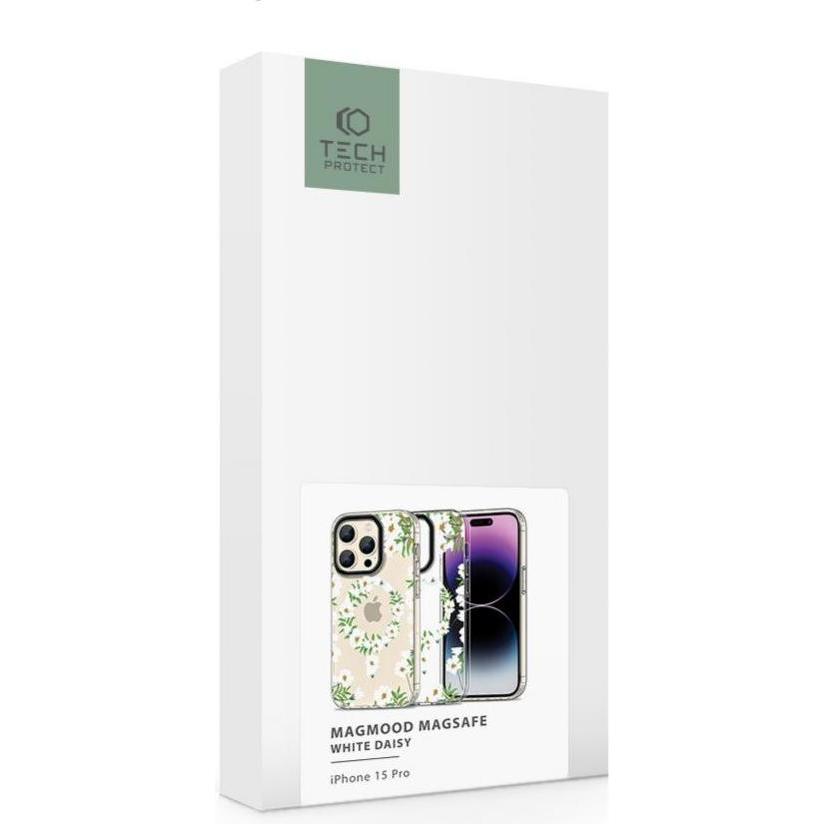 Thumbnail - Tech-Protect MagMood MagSafe case for iPhone 15 Pro - white daisies (Apple iPhone 15 Pro), Smartphone Hülle, Weiss
