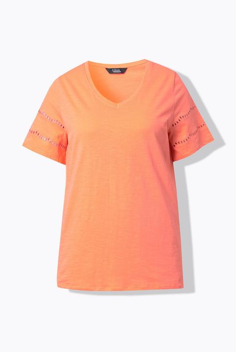 Actual product image Ulla Popken Openwork Detail Short Sleeve Tee (60)