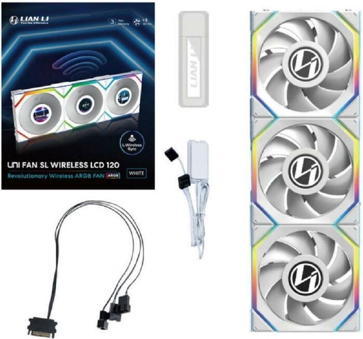 Actual product image Lian-Li UNI FAN SL Wireless LCD Lüfter, ARGB, PWM, 3er-Pack inkl. Controller - 120 mm, weiss (120 mm, 1 x)