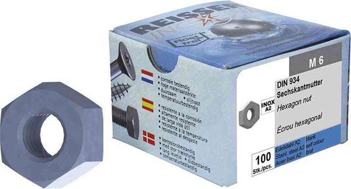 Actual product image Reisser Nuts, DIN 934, hexagonal, M 6, stainless steel A2, pickled, passivated, packed a 100 (M6)