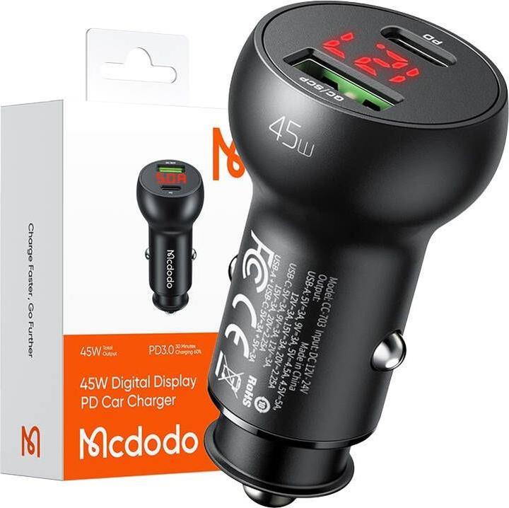 Image du produit Mcdodo Chargeur de voiture 45W avec affichage numérique - Noir