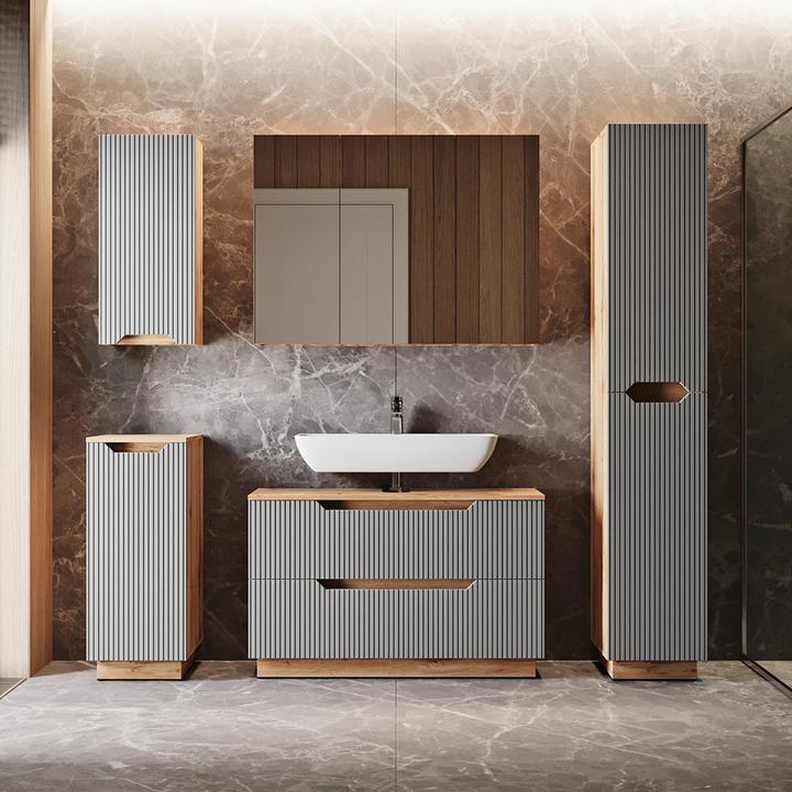 Actual product image Vicco Waschbeckenunterschrank Lotta, Eiche/Grau, 99.4 x 62.5 cm mit 2 Schubladen (99.40 x 32 x 62.50 cm)