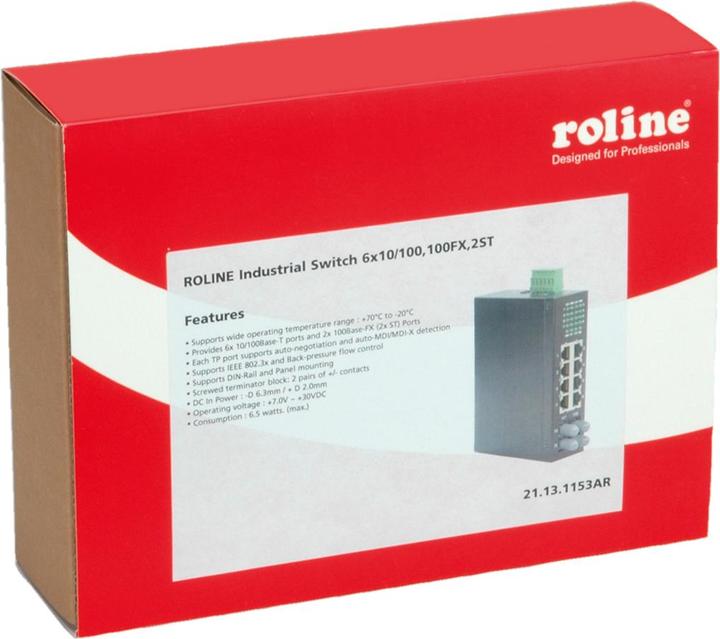 Actual product image Roline Industrial Switch, 6x RJ-45, 2x ST, unmanaged (8 ports)