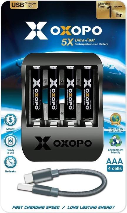 Produktbild NoName Battery charger Oxopo for Li-ion incl. 4 AAA 550mah Li-ion (4 Stk., AAA, Ladegerät inkl. Akku)
