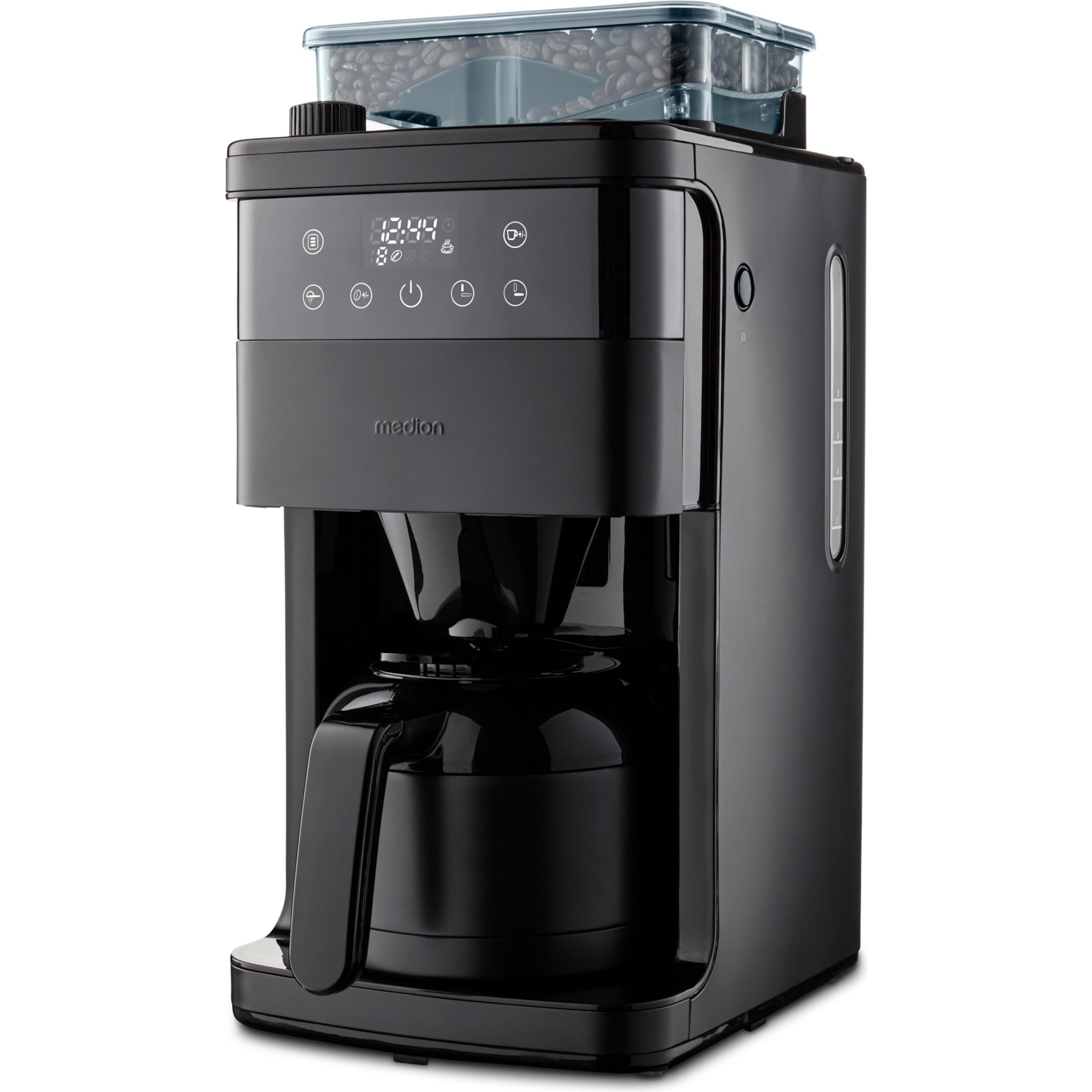 Medion MD 19911 Kaffeemaschine mit Mahlwerk schwarz, Filterkaffeemaschine, Schwarz