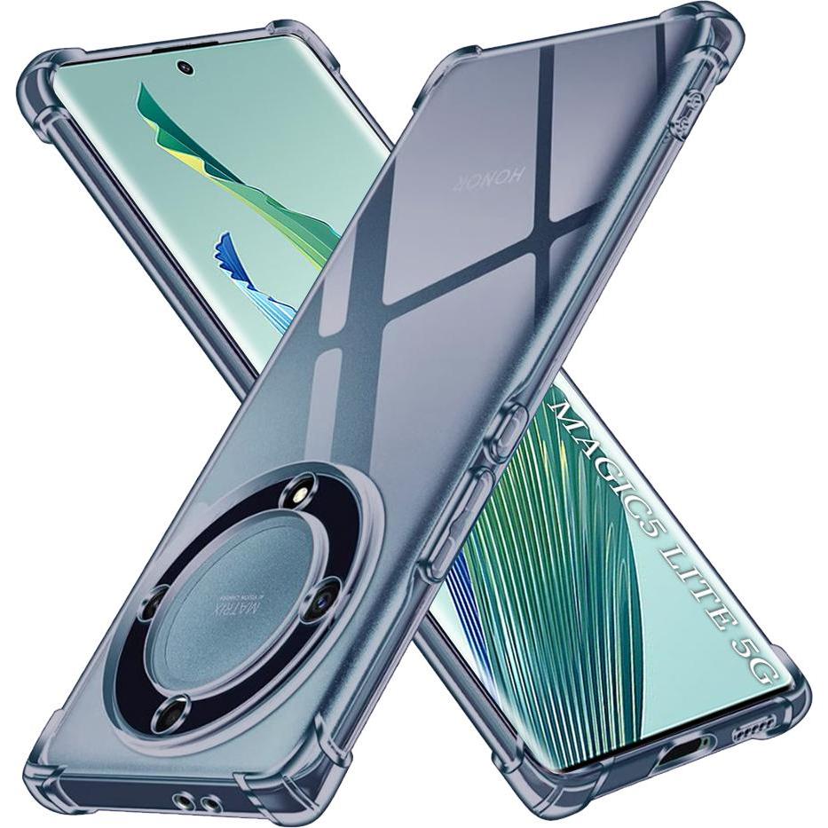 Techsuit - Shockproof Clear Silicone - Honor Magic5 Lite - Smoke Black (Honor Magic 5 Lite), Cover smartphone, Nero, Trasparente