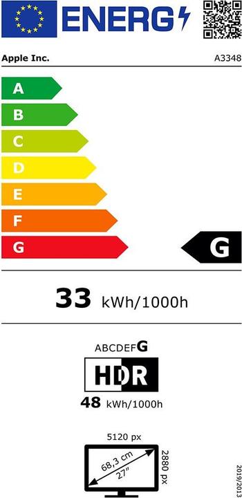 Label énergétique Apple Studio Display XDR – 2026 (5120 x 2880 pixels, 27")