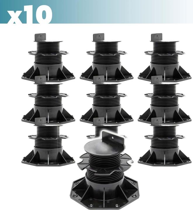 Image du produit XPOtool Plots de terrasse Set 10x Charge 2700kg Réglage en hauteur 60-128mm Lames Dalles Piscine (10x, 18.80 x 18.80 cm)