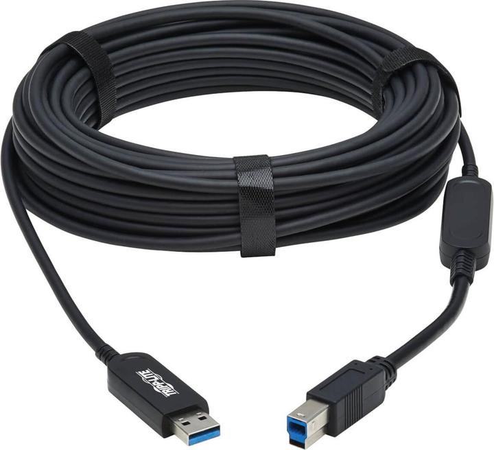 Actual product image Eaton USB 3.2 Gen 1 Plenum-Rated Fiber Active Optical Cable AOC - 5 Gbps A to B M/M Black (USB 3.2 Gen 1)