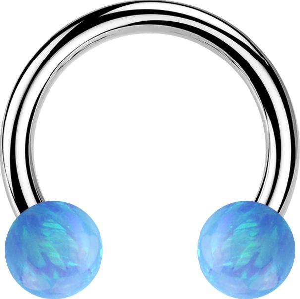 Actual product image Star Piercing Micro Circular Barbell silver with two balls opal light blue (Surgical steel 316L, without brass)
