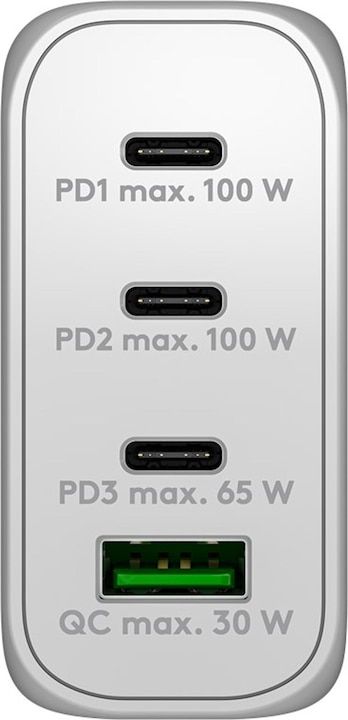 Produktbild Goobay USB-C™ PD Multiport Schnellladegerät (100 W) weiß, weiß - 3x USB-C™ Ports (Power Delivery) und (100 W)