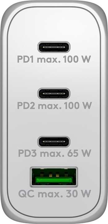 Actual product image Goobay USB-C™ PD multiport fast charger (100 W) white, white - 3x USB-C™ ports (Power Delivery) and (100 W)
