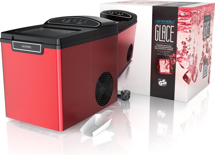 Produktbild Arendo Eiswürfelmaschine, 1,8 Liter Eiswürfelbereiter, 9 Eiswürfel in 8 Minuten, 105W Eiswürfelautomat, rot