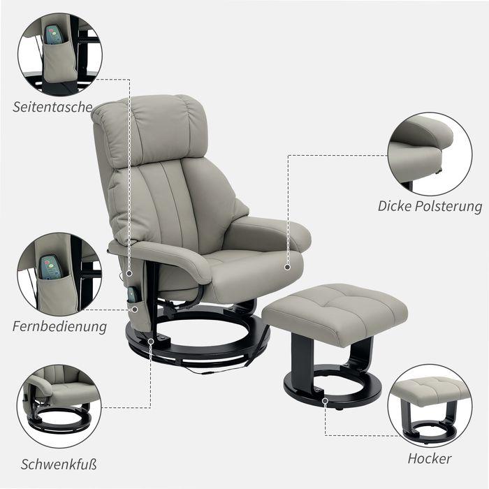 Image du produit Swisshandel24 Relaxsessel mit Fusshocker, Massagesessel mit Liegefunktion Fernbedienung Grau