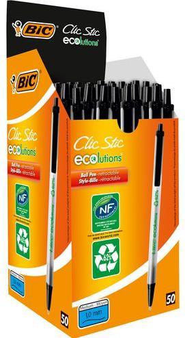 Image du produit Bic Clic Stic Black Stylo bille clip-on rétractable Medium (Noir, 50 x)