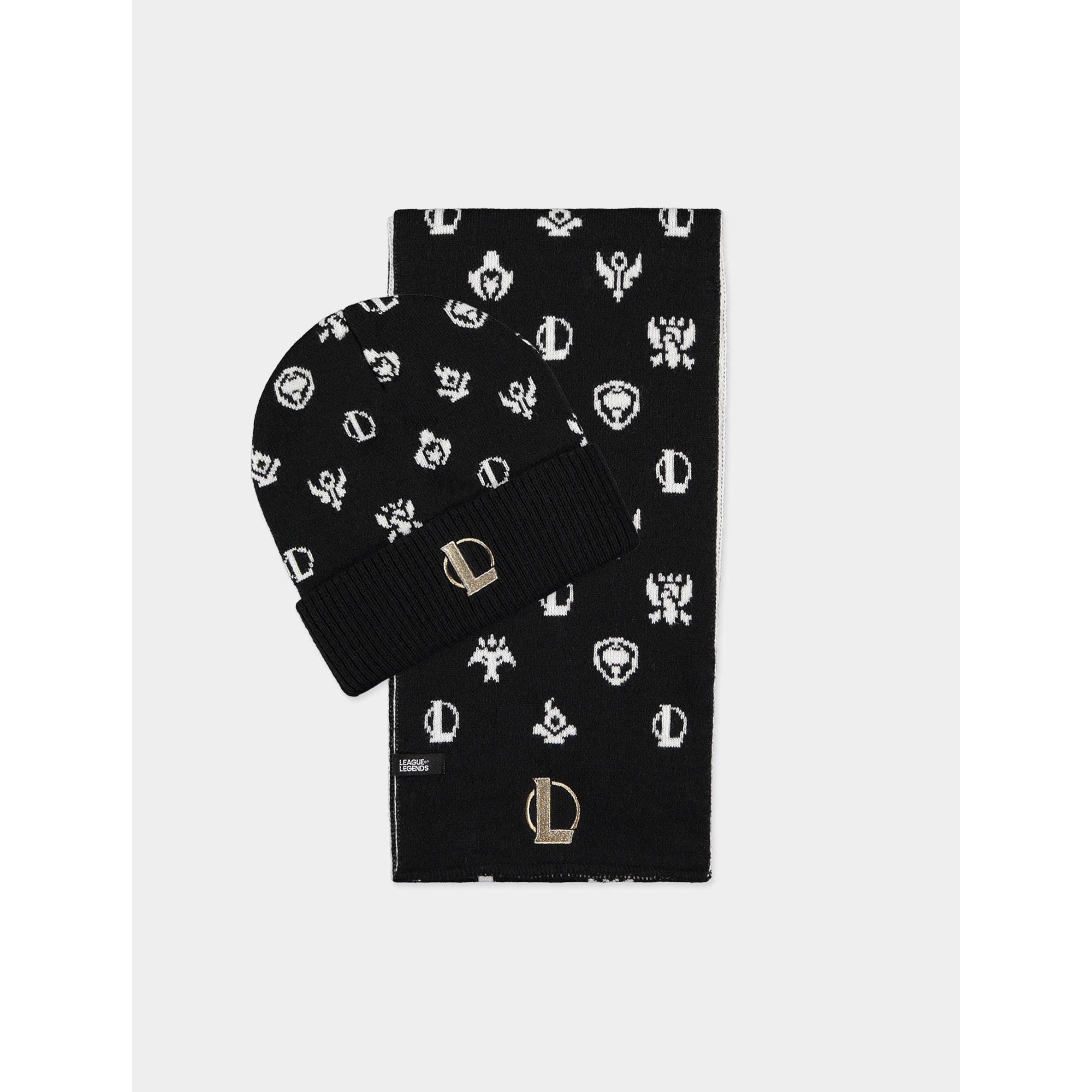 League of Legends, Donne, Berretto, Set regalo (berretto e sciarpa), Nero, (Taglia unica)