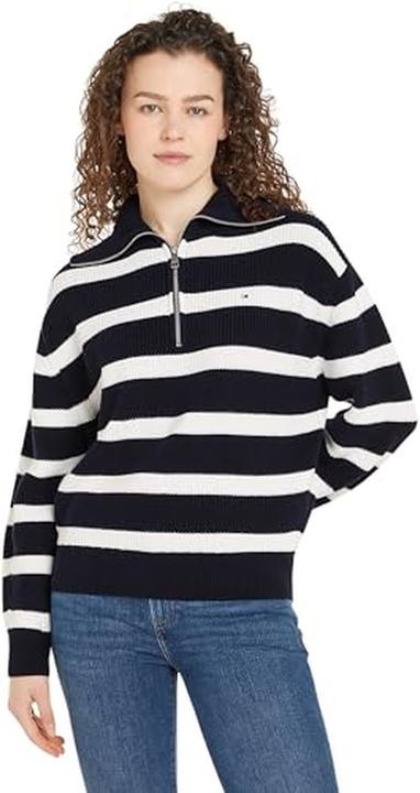 Actual product image Tommy Hilfiger Cardigan Dames Trui Gebreid Katoen - Blauw/Wit - Maat M (M)